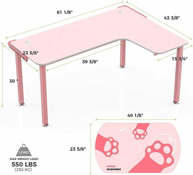 Eureka Ergonomic L Shaped Pink Gaming Desk L152 60" 4 GAMING DESK L152 60 Pink Shaped L Desk Right DImensions Eureka Ergonomic Desk Scene Carousel 7 87069.1651116060