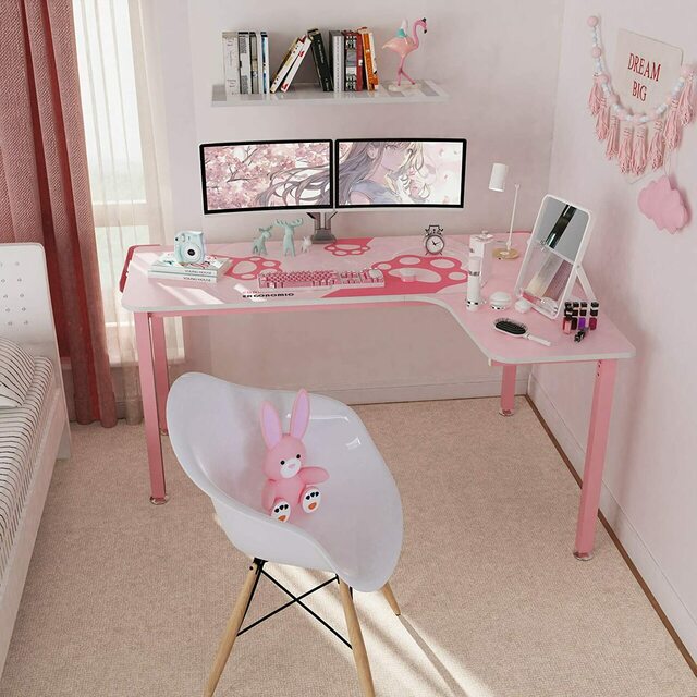 Eureka Ergonomic L Shaped Pink Gaming Desk L152 60" 7 GAMING DESK L152 60 Pink Shaped L Desk Right Game Room Eureka Ergonomic Desk Scene Carousel 6 01446.1651116060