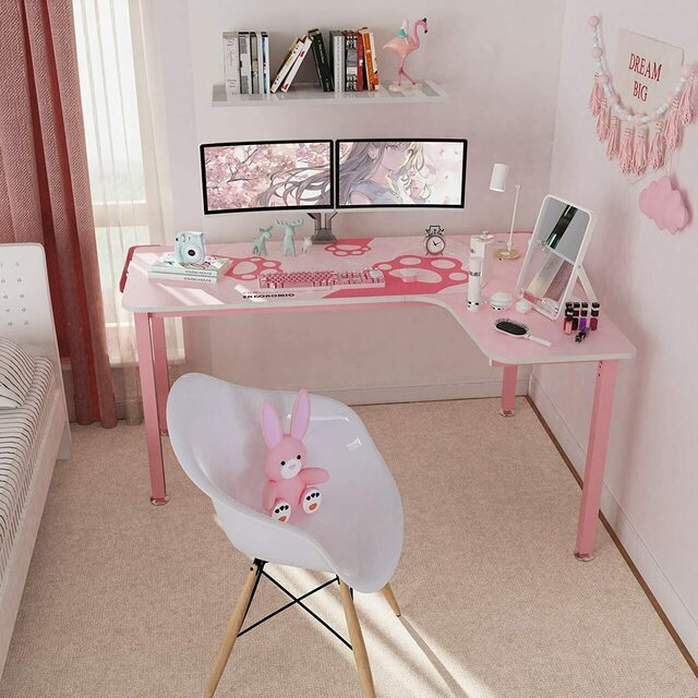 GAMING DESK L152 60 Pink Shaped L Desk Right Game Room Eureka Ergonomic Desk Scene Carousel 6 01446.1651116060