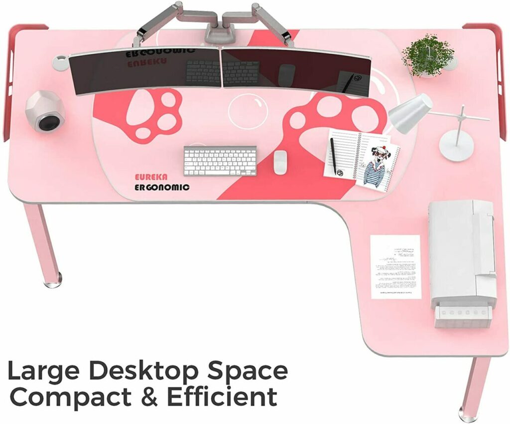 GAMING DESK L152 60 Pink Shaped L Desk Right Overhead Eureka Ergonomic Desk Scene Carousel 2 23754.1651116060