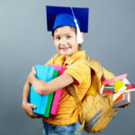 happy student with his backpack books