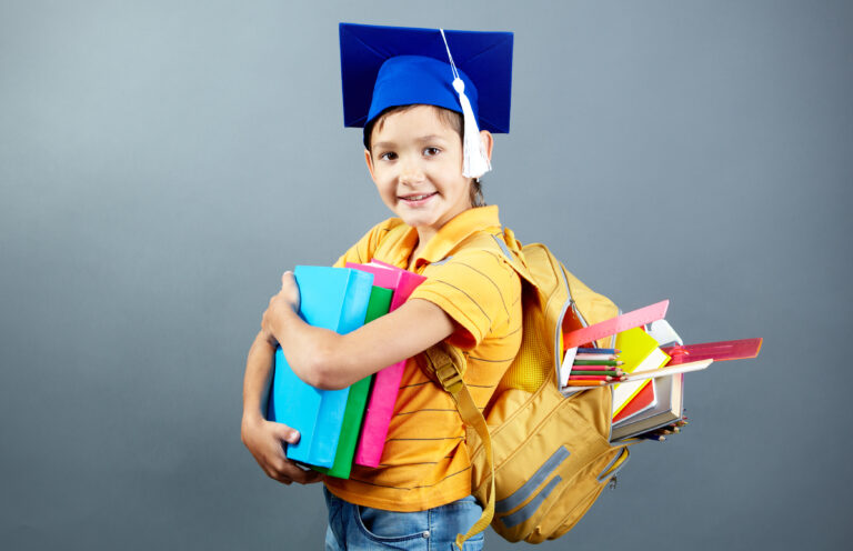 happy student with his backpack books